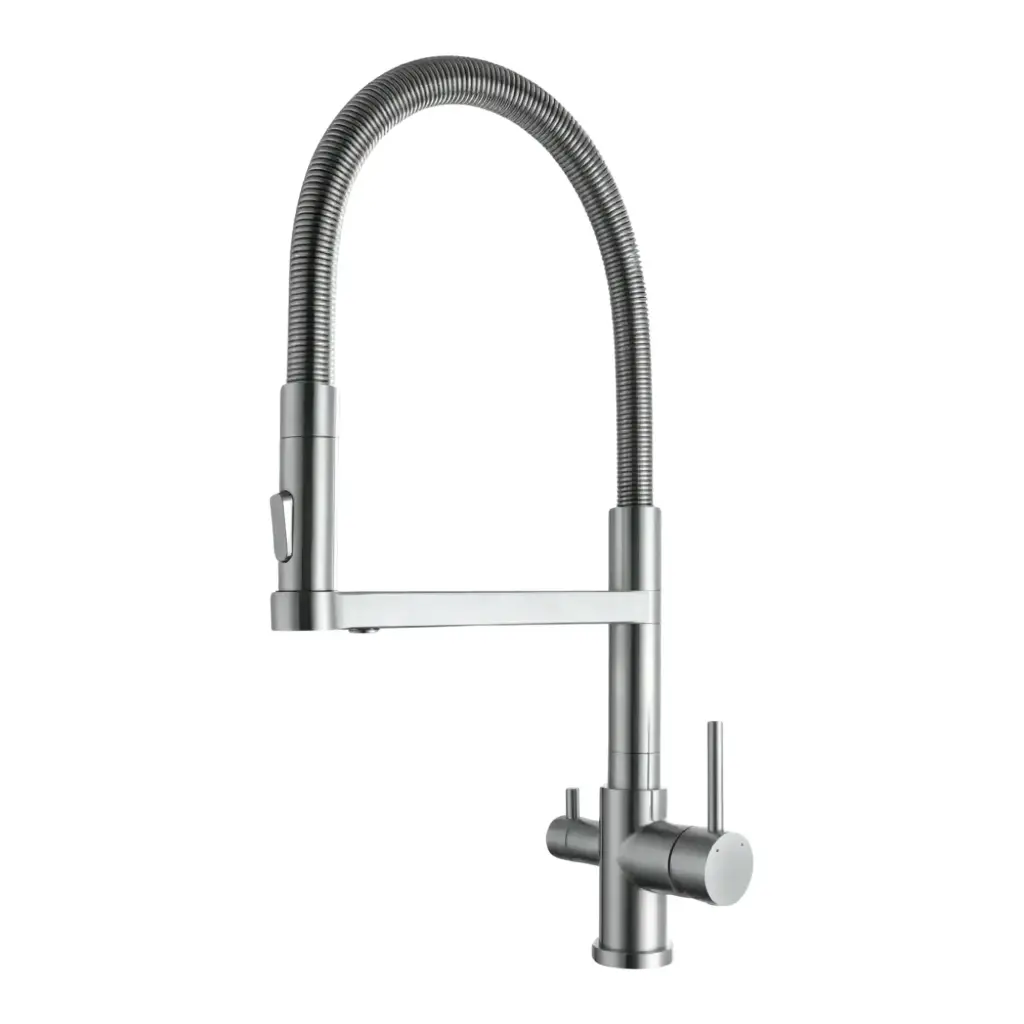 3-Wege-Armatur STATEMENT Spiralfeder - 360° drehbarer Wasserhahn aus massivem 304 Edelstahl | Farbe: Edelstahl gebürstet, Schwarz