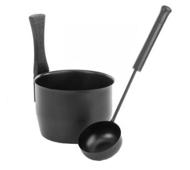 Set Aufgusseimer ca. 4 l aus Edelstahl mit schwarz er Pulverbeschichtung & Schöpfkelle mit schwarzer