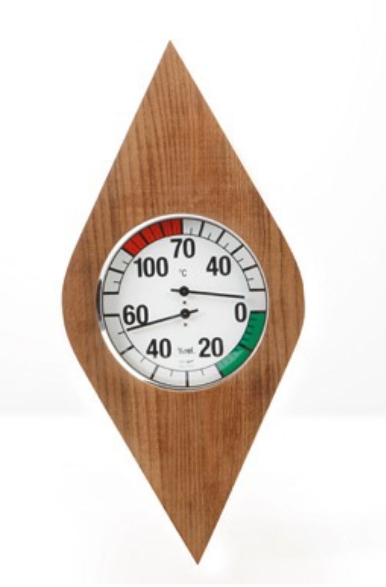 Klimamesser 135 mm weiß im dunkelbraunen Thermolzrahmen