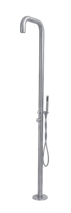 Gartendusche Edelstahl V4A Gebogen mit Kopfbrause & Handbrause