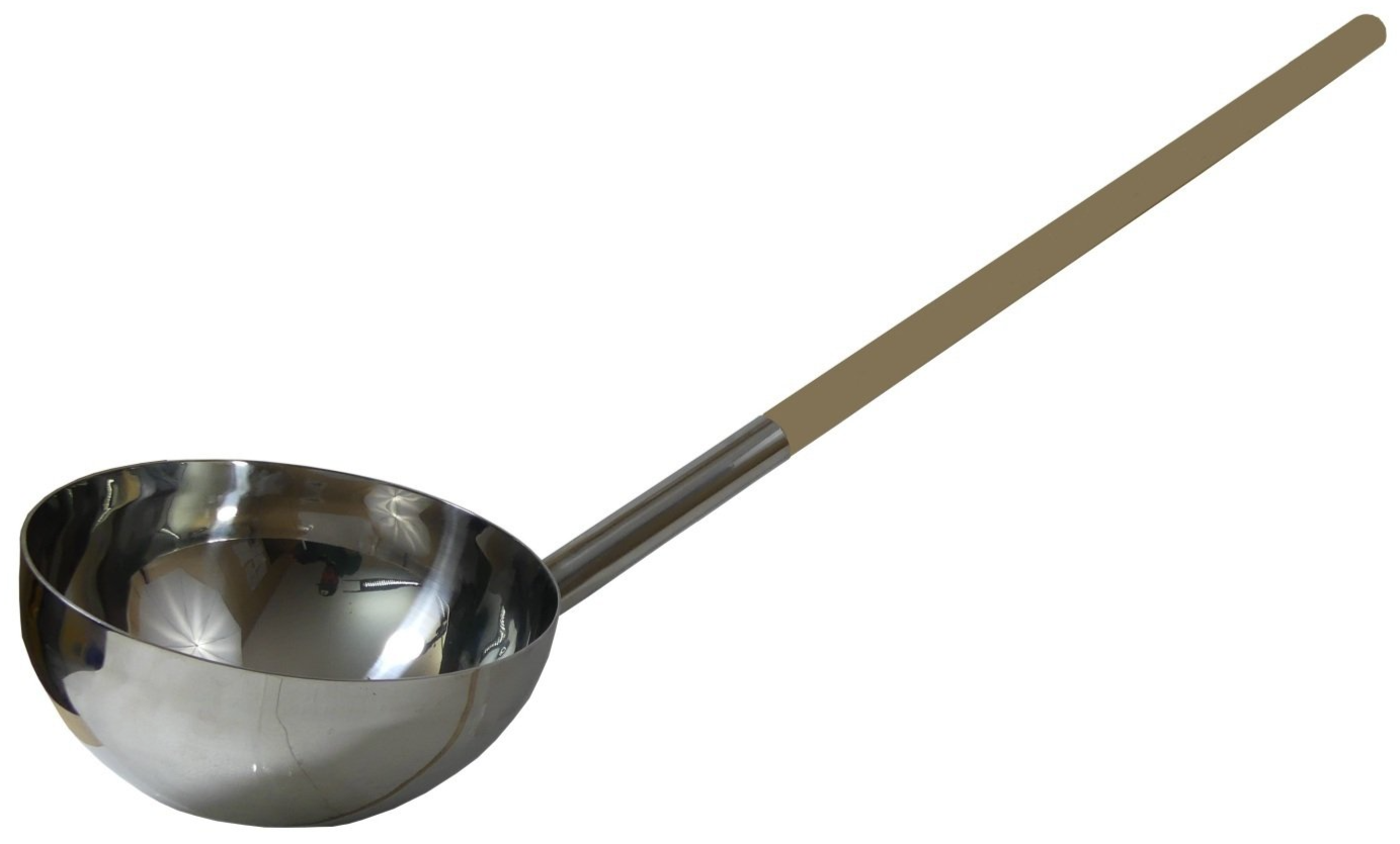 Schöpfkelle mit Mulde aus Edelstahl und Holzgriff