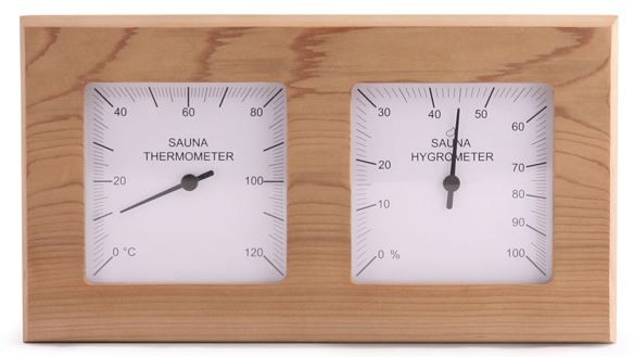Thermo-Hygrometer Quadrat geteilt aus Espenholz